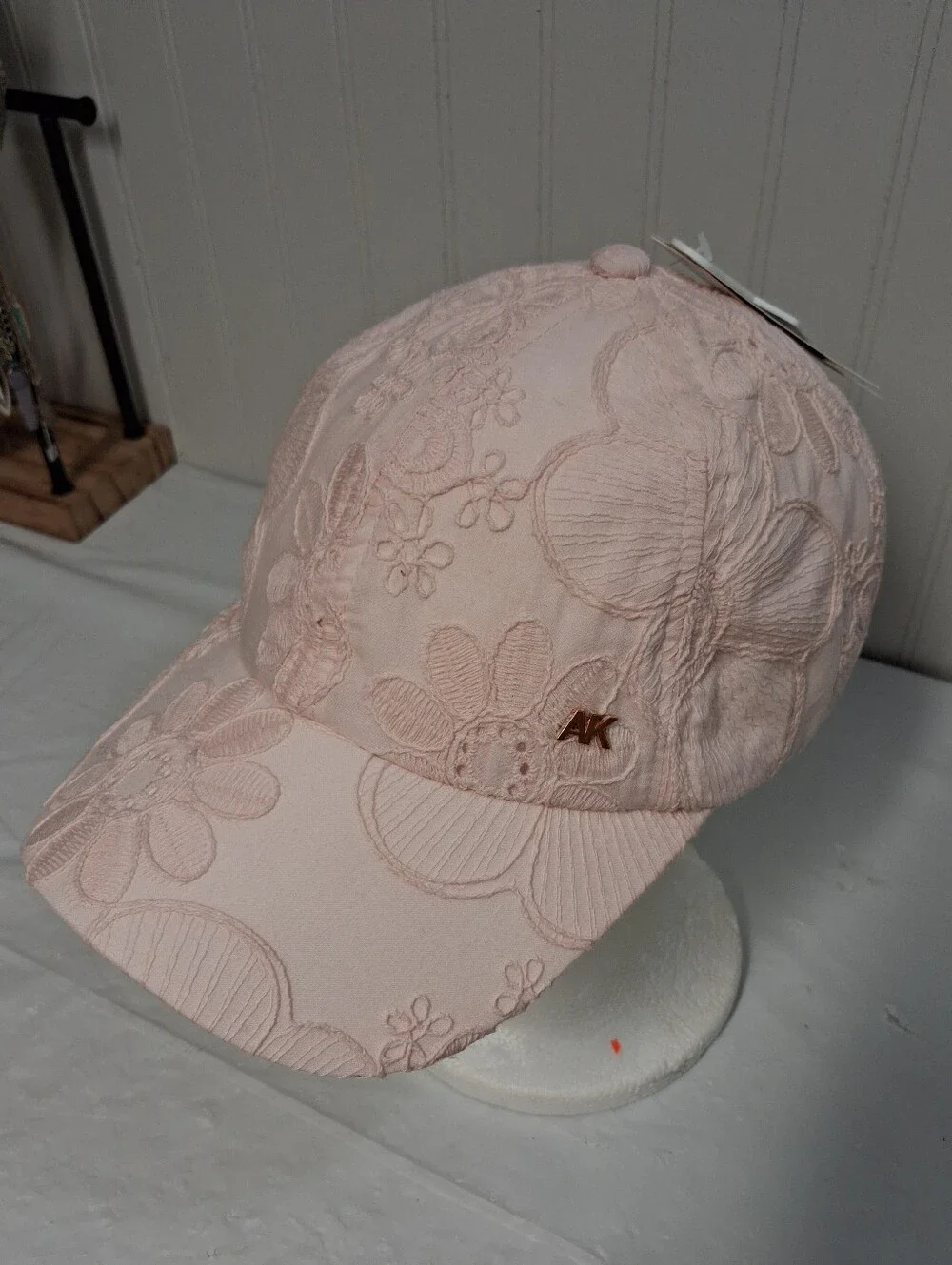 Anne Klein Pale Pink Floral Adjustable Cotton Twill Baseball Cap